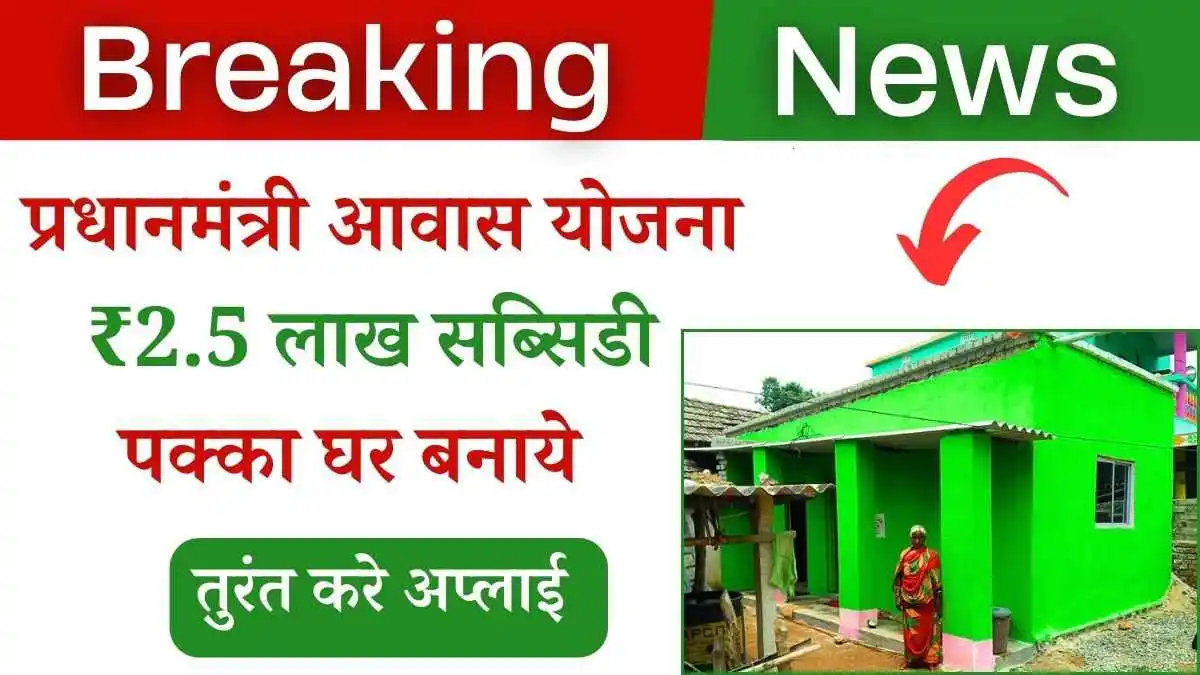 ₹2.5 लाख की सब्सिडी तुरंत मिलेगी कम ब्याज दरों पर! प्रधानमंत्री आवास योजना!