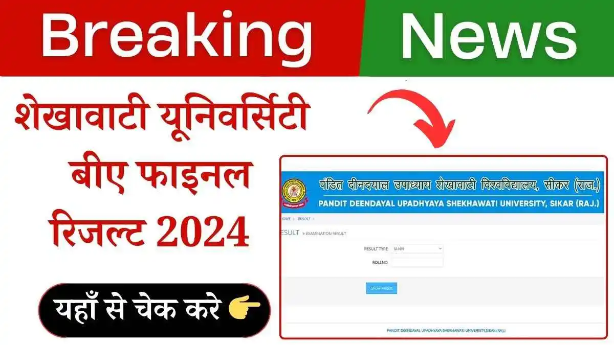 शेखावाटी यूनिवर्सिटी बीए फाइनल ईयर रिजल्ट 2024 जारी! डायरेक्ट लिंक से चेक करें! 1 शेखावाटी यूनिवर्सिटी बीए फाइनल ईयर रिजल्ट 2024 जल्द जारी होगा! डायरेक्ट लिंक से चेक करें!