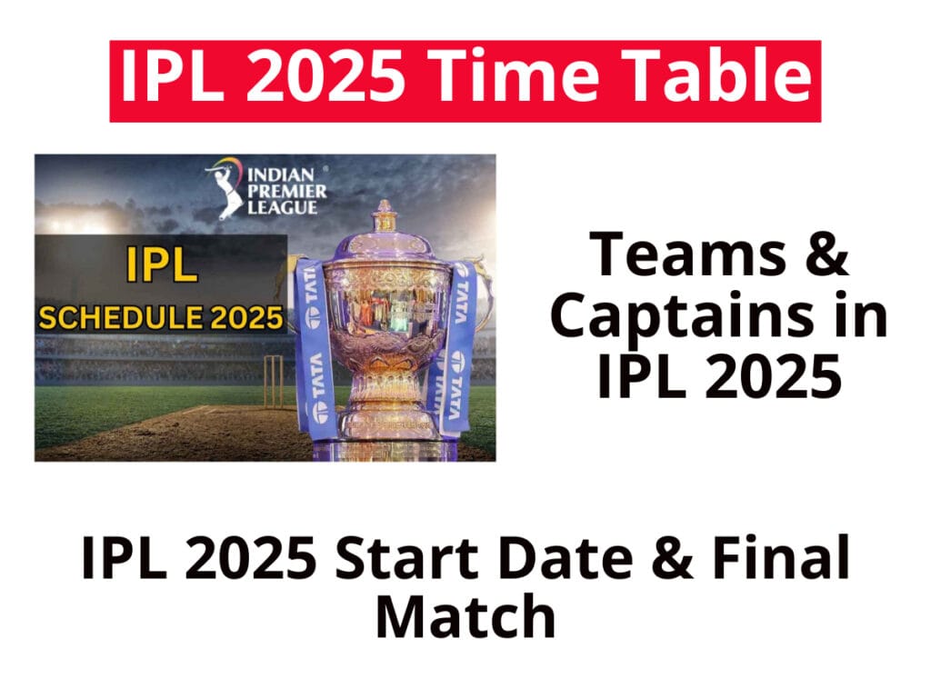 IPL 2025 Time Table: Complete Match Schedule, Teams, Venues 1 IPL 2025 Time Table: Complete Match Schedule, Teams, Venues, and Key Details